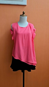 atasan wanita sifon pink THE IIMK cewek M blouse asimetris kutung santai