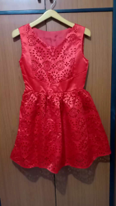 Dress Merah Laser Cut Mini Dress Tanpa Lengan Gaun Pesta Merah 1233