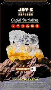 Joys Dzi Crystal 乐缘天珠晶品阁 2025 CNY 新年摆件 新年装潢 天然水晶 雕刻 貔貅 风水 摆件 白水晶 黄胶花 招财 招贵人 镇宅 避邪 彩虹光 旺财 旺贵人 新年装饰 水晶装饰 带证书 风水饰品 Yellow Hematoid Pixiu Pi Xiu Engraving Crystal Feng Shui Decoration Display with Identification Certificate