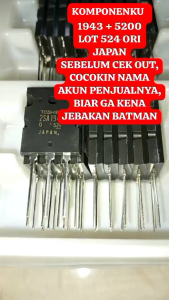 Hrg 1 set ORIGINAL MADE IN JAPAN 1943 + 5200 LOT 524 A1943 C5200 SA1943 SC5200 2SA1943 2SC5200 A C SA SC 2SA 2SC FINAL TRANSISTOR POWER AMPLIFIER SOUNDSISTEM MESIN TOSHIBA