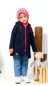 Jaket Anak Perempuan Murah Hoodie Bahan Tebal Resleting Gumi Kids Jacket Abu Pink