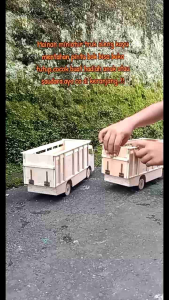 Mainan miniatur truk oleng kayu mentahan giga