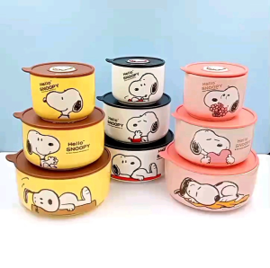 Mangkok Set 3 in 1 Impirt Snoopy / Mangkuk Keramik Snoop / Mangkok Set Import