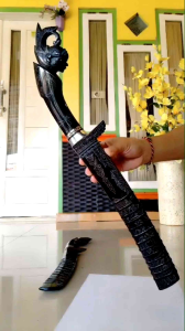 golok fulltanduk super ukir gatotkaca damaskus lokal/balikmipih pamor 30cm