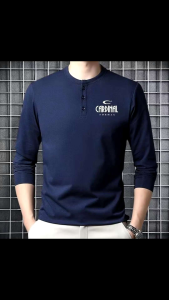 Kaos Pria Henley Panjang Kaos Katun Pemberia Warna Polos Gaya Korea - Kaos Terbaru
