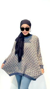 Pakaian Wanita Atasan Blouse Big Size Knit Tina Blouse Rajut Motif Hitam Biru Oversize Jumbo