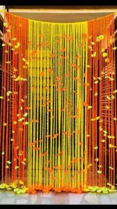 Feather Yarn Flower Backdrop Curtain 7 Feet Length 5 Feet Width for Temple Wedding Diwali Festival Ganesh Pooja Home and Event Decoration