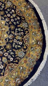 **"Elegant 5x5 ft Round Handmade Persian Silk & Wool Carpet on Cotton Base – Isfahan Design in Luxurious Blue Crafted in Pakistan with Long Soft Pile"**
