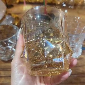 แก้วคริสตัลสีทอง แก้วนำ้สีทอง แก้วเจียระไนคริสตัลแท้สีทอง LUXURY GOLDEN LINE HIGHBALL GLASS DRINKING CUP