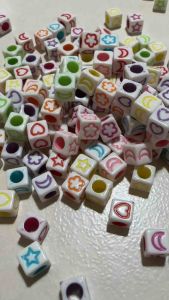 150 pcs mix assorted heart star moon graphic printed beads square beads mix colors size 6 mm