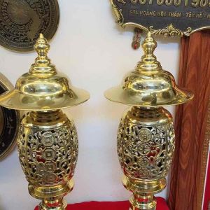 Đôi Đèn Điện Thờ bằng đồng cao 52cm