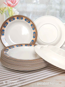 piring makan bulat melamine 9inc motif batik tahan panas gratis 1 sendok