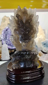Natural Precious Smoky Quartz Crystal Dragon Carved Ornament QCD05