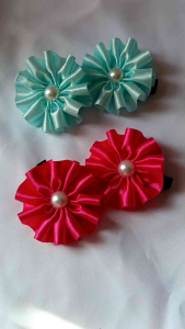 Hair Clips Flower Round Clips Silk Ribbon for Kids Hair Accessories Sold by Pair
