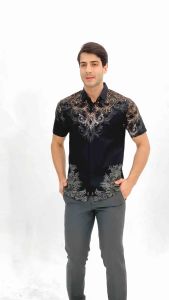 batik lengan pendek pria motif modern pola slimfit