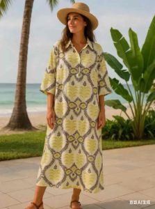 XL-XXXL Womens Bangkok Bigsize Fashion Casual Maxi Dress Relax Loose and Brethable 3/4 Sleeves 1222