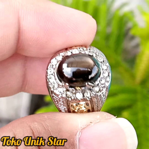 Cincin Batu Permata Natural Golden Black Safir / Sapphire Star 09
