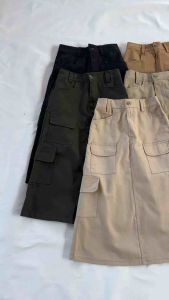 กระโปรงยาว"Pocket"กระเป๋าข้าง ฟรีไซส์เอวสม็อคหลัง24-30 สะโพก40(ถ่ายจากสินค้าจริง)