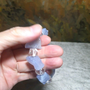 Gegegems Creation freeform slightly polished natural Blue Lace Agate and faceted smooth edges natural Clear Quartz bracelet [Natural Crystals] 随形蓝纹玛瑙切面天然白水晶手链