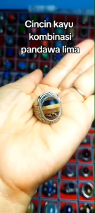 Cincin kayu kombinasi Pandawa Lima kayu liwung kayu kelor emas kayu