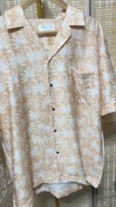 เสื้อฮาวาย ลายใบไม้โทนพีชวินเทจ ใส่สบาย ระบายอากาศดี ไซส์ M L XL