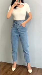 Celana Panjang Jeans Wanita Hightwaist Boyfriend D46 Model Tali