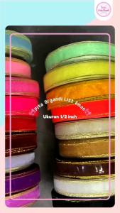 Pita Organdi List Emas 1/2 Inch 05 inch (12cm) POR2 Per Roll 20 Yard