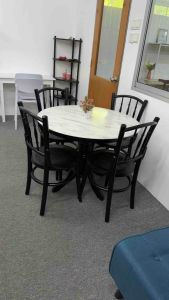 EWJ 915 3ft Round Laminate Mable + Rubber wood Shanghai Chair Dining Set Waterproof Laminate Mable White /Meja Makan 4 & 6 orang Murah Cantik Moden