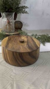 WOODEN STRAIGHT BOWL WITH COVER / LID (12x5 10x4 8x4 inches) | SERVING MIXING SALAD BOWL | ACACIA WOOD