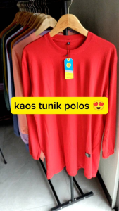 Atasan Tunik Wanita Merah Polos / Kaos Tunik Lengan Panjang Bahan Katun Combed 24s