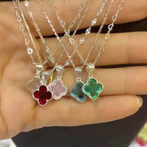 Dây chuyền bạc s925 mặt 4 lá may mắn đủ màu theo các cung mệnh vĩnh viễm bảo hành bạc