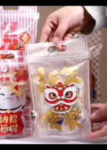 OHHDEER 50Pcs Chinese New Year Lucky Cat Snow Crisp Nougat Self Zipper Bag Cookie Snacks Packaging Gift Wrapping Bag