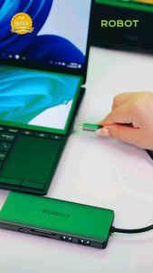 USB Hub Tipe C 11 in 1 Robot HT3110 RJ45 LAN VGA HDMI PD Card Reader Audio Jack 3.5mm Original Bergaransi