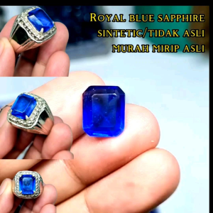 Cincin Batu Akik Permata Blue Safir & Desain Royal