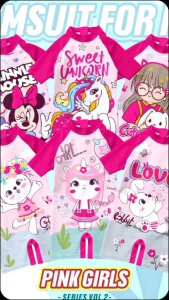 Baju Renang anak perempuan untuk umur 1sampe10thn motif seriis pink