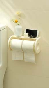No Drill Toilet Paper Roll Holder with Lid Wall Mounted Tissue Dispenser Rack with Shelf for Handphone Bathroom Kitchen Towel Holder Self Adhesive Waterproof
