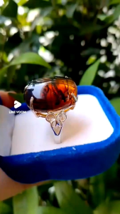 ก-11 แหวนเงินแท้ 925 ฝังอำพันพม่าแท้ทำโดยช่างไทย อำพันพม่า ฟอสซิลยางไม้กลายเป็นหินธรรมชาติจากประเทศพม่า เมืองคะฉิ่ง