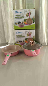 Panci Set Susu MPASI Gagang Panjang Pink 20 cm Tutup Kaca Sinda