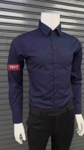 เสื้อเชิ้ตสีกรมแขนยาวผู้ชายสีกรม ไม่มีกระเป๋า (slim fit เข้ารูป)อก 36-50นิ้ว