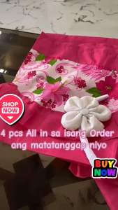 2 pcs big curtain & 2 pcs cute flower tie - Standard Size Pink Coor for Window or Door Curtains 60x70 inches or 6ft Geena Fabric