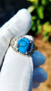 Natural Blue Firus Egypt A Grade Silver kerawang ring