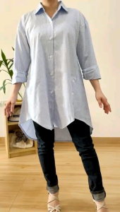 ●ECLAIRE● 063 Tunik Lengan Panjang Longsleeves Motif Salur Stripe garis-garis Kasual Casual Kerja Side Button Fashion Muslim 1088