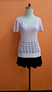 atasan rajut jaring wanita pink muda pastel KAMISETA cewek S M lengan pendek MEWAH transparan cute blouse santai