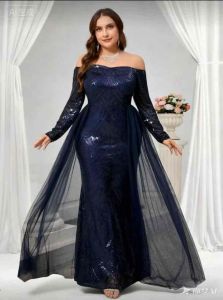 Melody Sequin Embroidered Formal Dress High-End Elegant Party Gown  Luxury Evening Gown Sequin And Pearl Cuff Design Elegant Party Dress For Ladies Long Sleeve Formal Dress For Wedding Guest Graduation Dinner