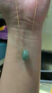 PAWNABLE 18K Saudi Gold Karkar/Rolo Necklace(lightweight thin) with Jade Donut Pendant✨