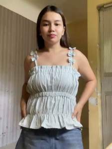 Billie Mini Ribbon Strap Garter Chambray Top Fit up to XL