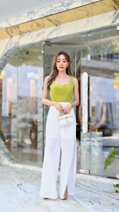 เปล่า กางเกงผ่าข้างขา ผ้าชีฟองเกาหลี มีซับในกางเกงขาสั้น (เฉพาะ กางเกงไม่รวมเข็มขัด)