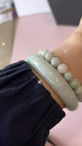 Cặp vòng tay bản hẹ kết hợp vòng chuỗi đá ngọc cẩm thạch A thiên nhiên