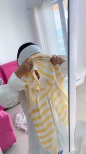 Voal Printing Instan Anak Motif Garis Kuning / Hijab Instan Anak Motif Lucu Simple