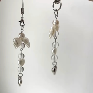 KEY-007 Gantungan Kunci Manik Pita Putih Bandul Love Keychain Bagcharm PhoneStrap Lanyard Hiasan Tas Tali Hp